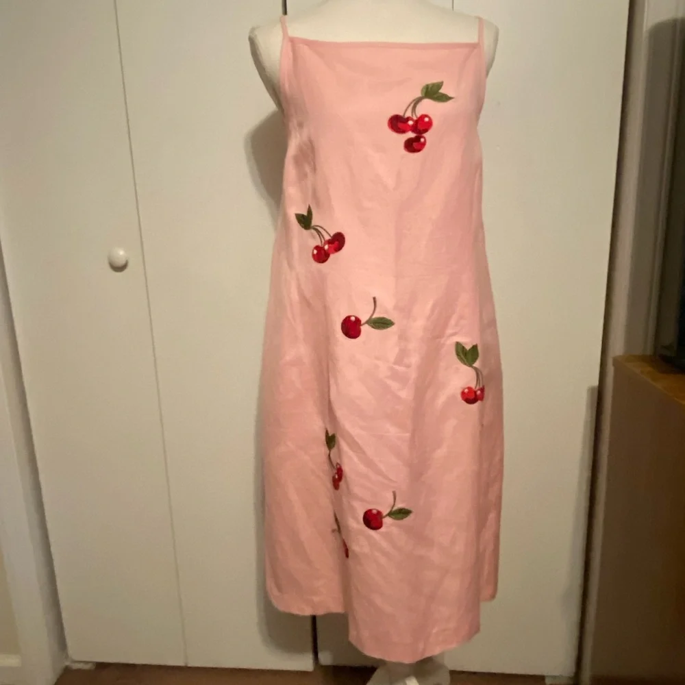 Jessica Howard VTG Spaghetti strap Dress. Pink with cherries, EUC, Sz 16 - Picture 2 of 16